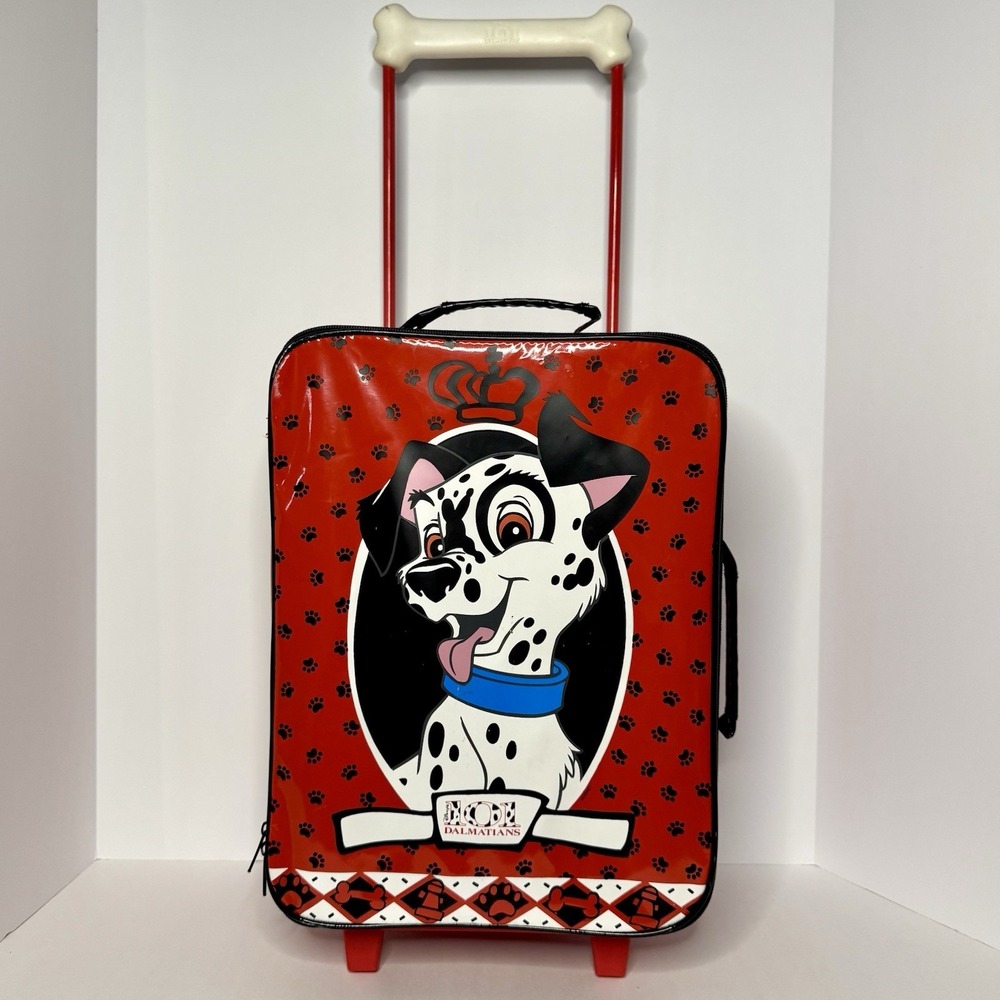 Vintage Disney 101 Dalmatians Rolling Suitcase Bone Shaped Handle 1990s Luggage